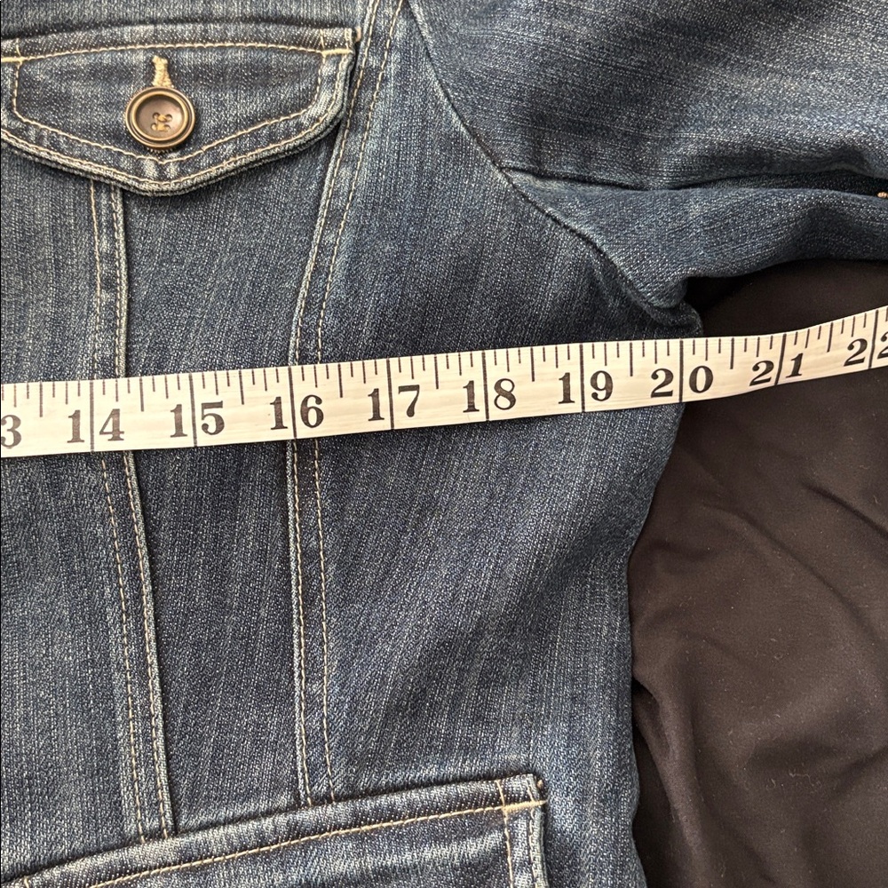 INC Ruffled Dark Denim Jacket - Women Size Large - Picture 8 of 12